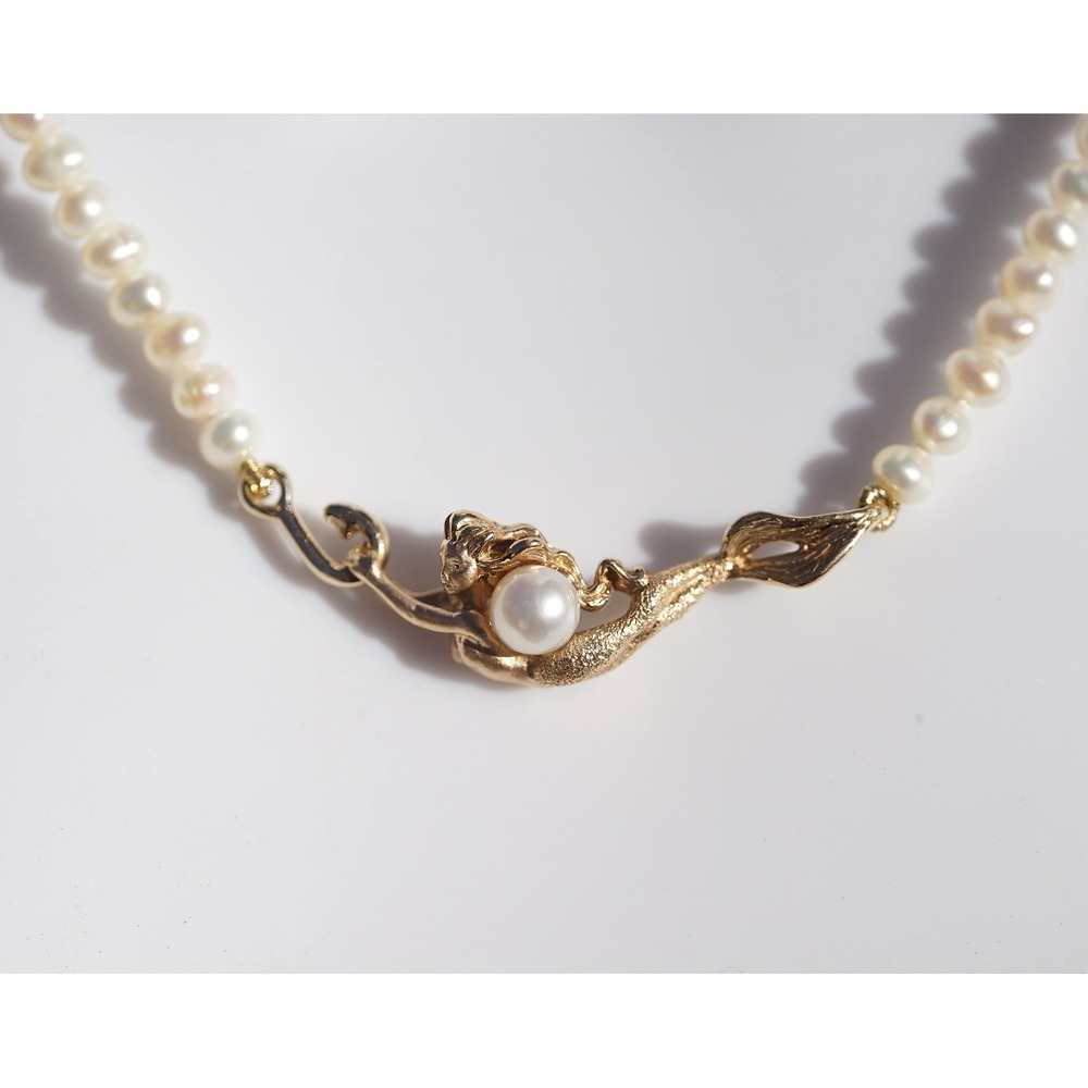 Steven Douglas Designer 14k Solid Yellow Gold Pearl Pendant‎ Necklace Mermaid